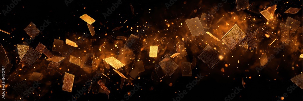 Aufkleber burning playing cards swirl in chaos creating glowing fragments above a clean dark space