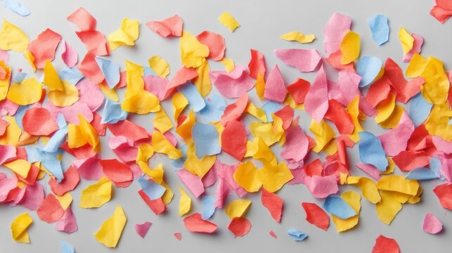 Colorful confetti carpet, reminiscent of Holis vibrant exuberance and Dia de los Muertos' festive spirit, spreads joyfully askew