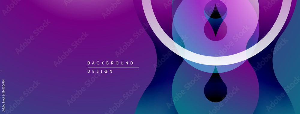 Poster abstract purple design features overlapping circles, curves. gradient shades create depth, modern ae