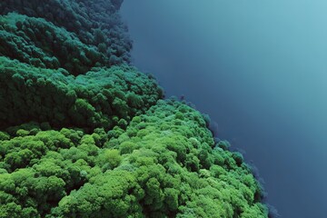 Mystical verdant canopy caresses misty abyss, whispering secrets of Arbor Day tranquility and serene Earth Hour contemplation