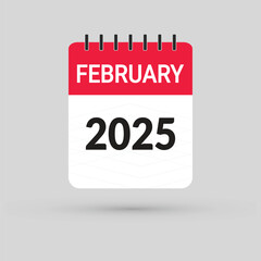 February 2025 Calendar Icon in flat design style on blank background