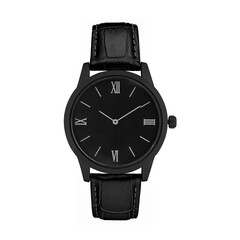 black leather watch isolated on white background
