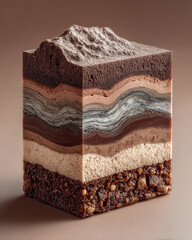 Layered Chocolate Mousse Cake with Crumble Base, Studio Shot