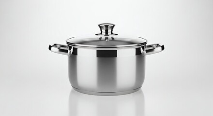 Stainless Steel Brilliance Pot with Lid on White.
