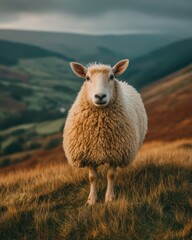 Obraz premium Fluffy Sheep in a Mountain Pasture