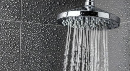 Shower Serenity Refreshing Water Cascade Against Wet Tile.