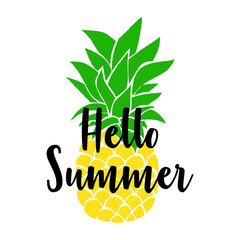 Concepto de vacaciones y viajes. Texto hello summer con piña tropical  © teracreonte