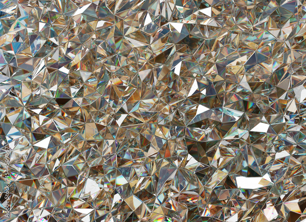 Poster crystals texture with prism spectrum caustic reflection close up background 3d rendering