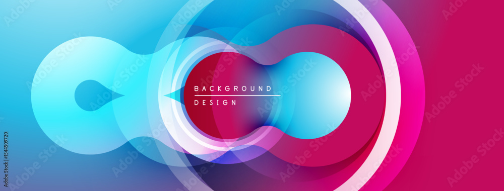 Poster Abstract design features overlapping circles, vibrant colors. Gradient blends create dynamic visual effect. Modern, smooth composition.