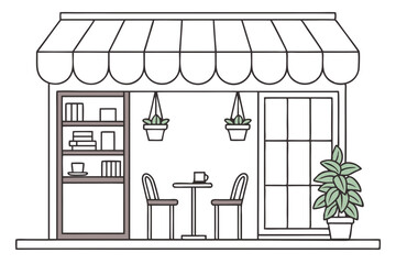 Small Café Scene with Plant Decor Vector