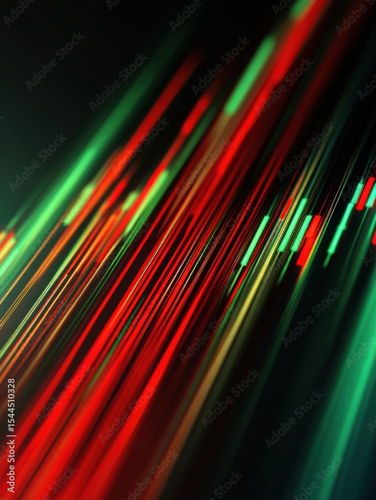 Poster Abstract Streaks of Red and Green Light Resembling Stock Market Bets Create a Dynamic Visual Experience in a Dark Setting