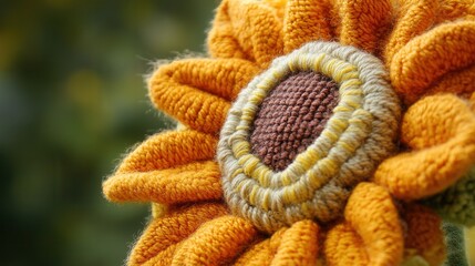 Vibrant Orange and Yellow Textile Sunflower with Intricate Fiber Details, Capturing the Beauty of Nature Through Craftsmanship and Creative Design