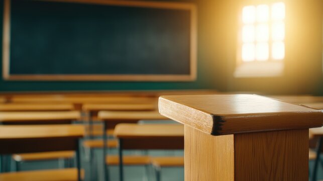 Classroom lectern with sunlight