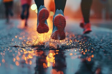 Clear Pixel Visual of Close Up of Feet of Group Runner Running Marathon in Urban