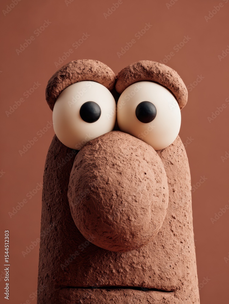 Aufkleber Character Design Featuring a Clay Figure With Wide Eyes and a Smooth Texture on a Simple Backdrop