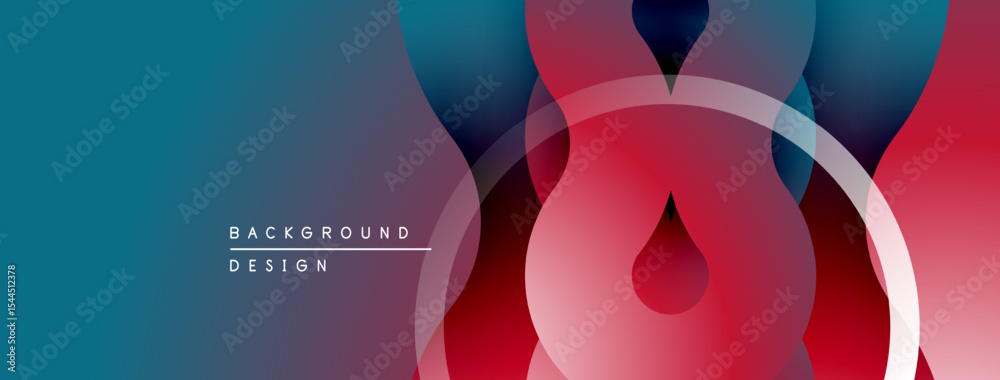 Poster abstract design features overlapping circles, gradients. colors include red, blue, teal. modern aest