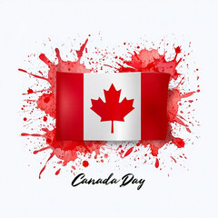Canada day watercolor flag design with red splatter