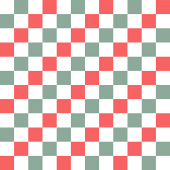 Checkerboard in traditional for Christmas retro green and red colour scheme vector seamless pattern. Geometric abstract background. Perfect for holiday wrapping paper, party decor, textiles, greeting