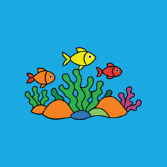 Naklejka premium cartoon coral reef with colorful fish (5).eps
