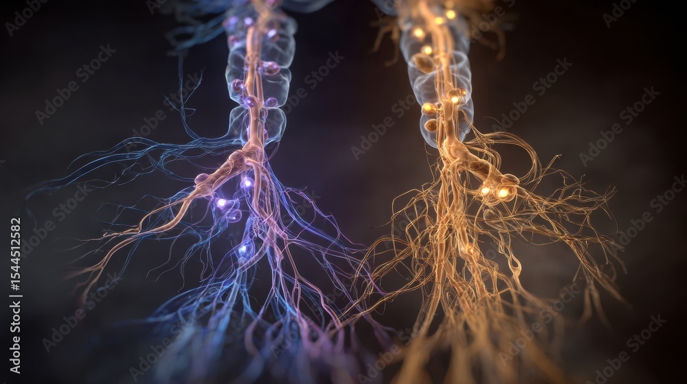 Aufkleber comparison of parasympathetic and sympathetic nervous systems illustrated in soothing tones with det