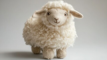 Adorable Soft Toy Sheep with Fluffy Wool and Friendly Expression in Light Neutral Setting