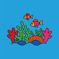 cartoon coral reef with colorful fish (11).eps