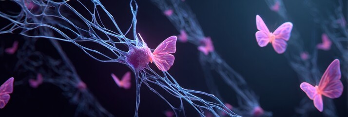 Nerves Transform Into Butterflies in a Healing Concept Representing Growth and Transformation in a Vibrant Abstract Style