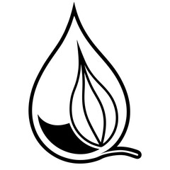 Single Raindrop on Leaf Tip with Visible Veins – Line Art Illustration