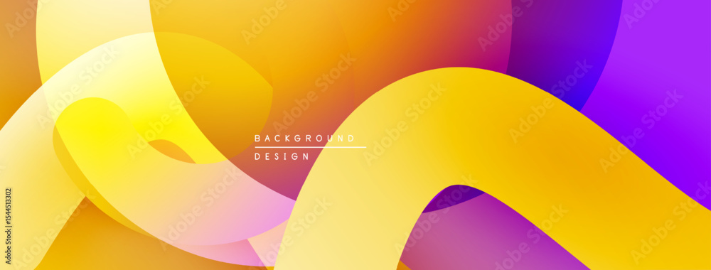 Poster abstract fluid shapes, vibrant colors blend. yellow, orange, purple create dynamic composition. mode