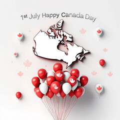 Happy canada day celebration with balloons and map