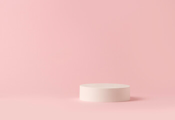 Beauty Cosmetics Product Presentation Scene made with Round Gypsum Podium on Soft Pink Background with Copy Space. Petfect for Product Placement and Designs.