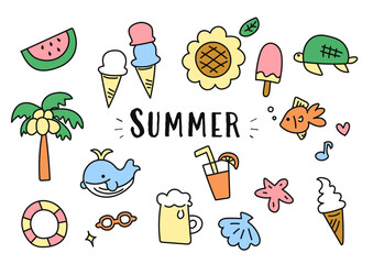 夏の手書きイラスト素材セット