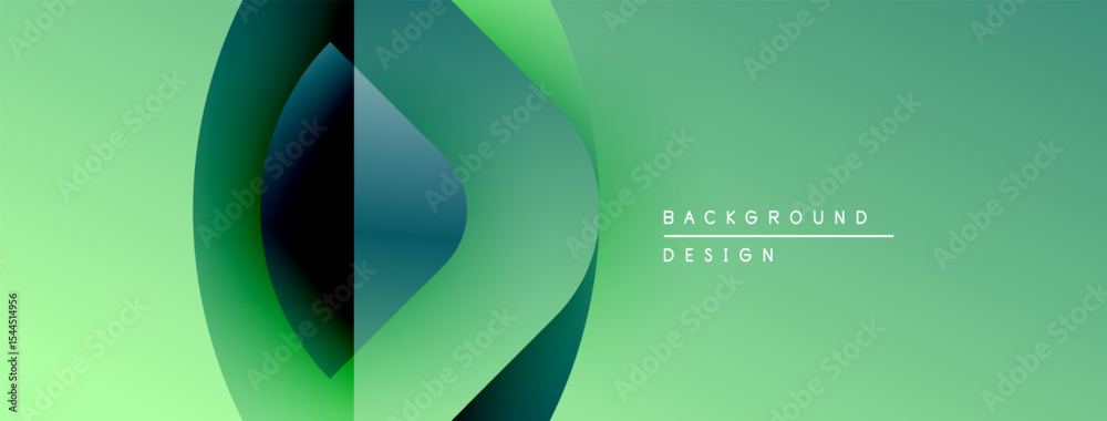 Poster Abstract green gradient design. Overlapping shapes create dynamic visual effect. Modern background for presentations, websites.