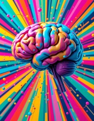 create a vibrant and eye catching 3d render illustration of a human brain in a pop art style