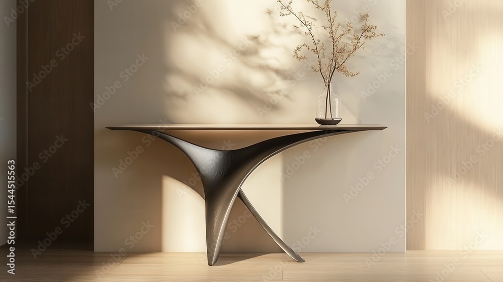 Poster elegant modern console table design with unique shape and minimalist decor elements in bright and ai