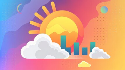 A colorful icon of a financial forecast with clouds and sunshine, representing predictions. Vector icon style, colorful icon, and cinematic photography