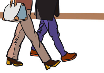  Illustration of people crossing the street with a handbag in the foreground