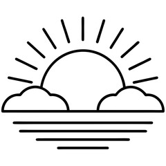 Minimal Sun and Cloud Icon – Partially Obscured Sun in Line Art Style