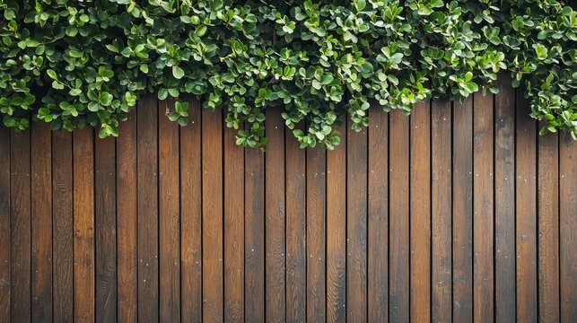 A wooden fence with green ivy growing on it.