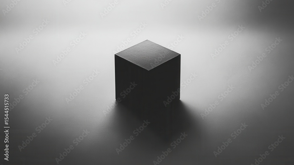 Poster minimalist black cube on soft background in monochrome lighting showcasing artistic simplicity and d