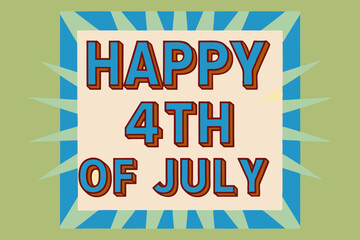 Retro 4th of July greeting card vector with starburst background and bold font
