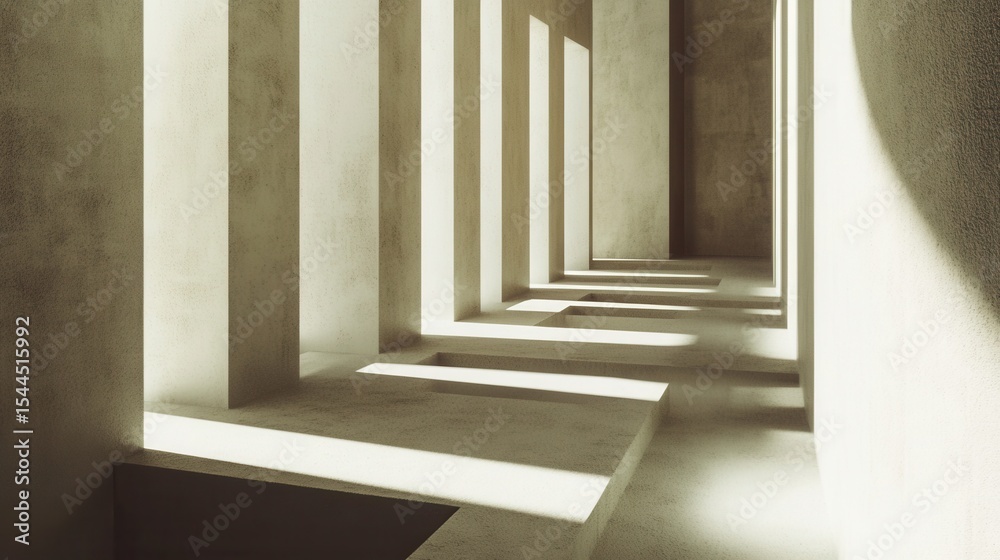 Poster abstract interior with geometric forms and soft shadows creating an atmospheric play of light and sp