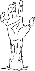 Zombie Hand Rising From Ground – Horror Line Art Vector Illustration