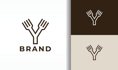 Fork and Y Lettermark Logo Design for Restaurant Brand