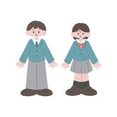 制服を着た男女の学生【全身】