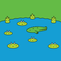 Obraz premium cartoon swamp with crocodiles.eps