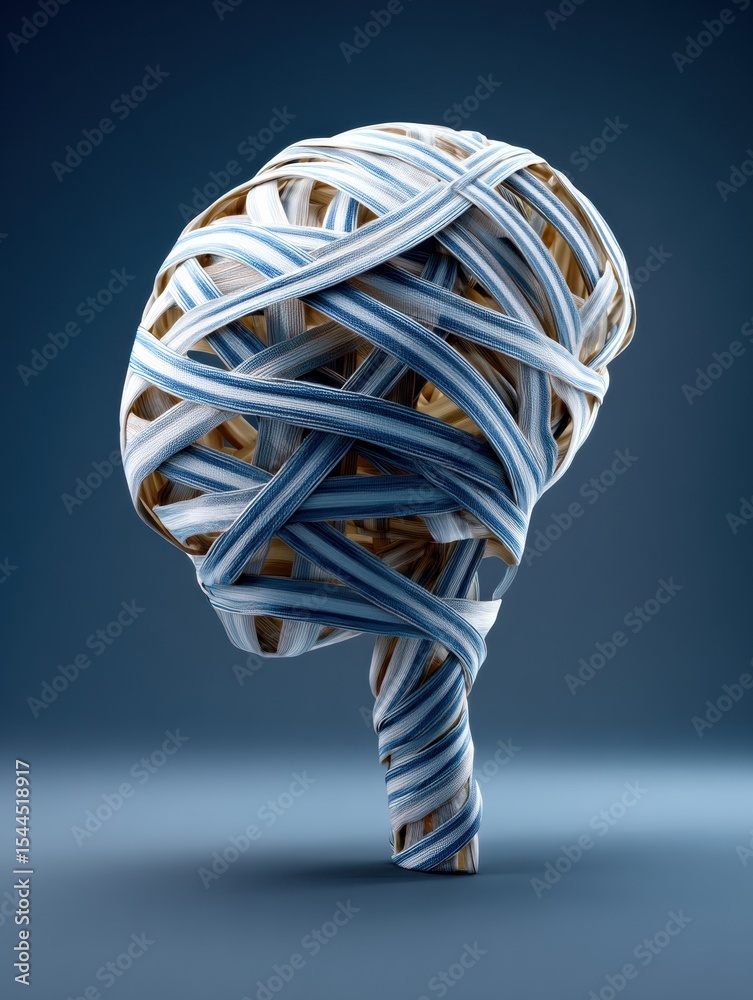 Aufkleber Conceptual Representation of a Brain Formed by Intertwined Ribbons Symbolizing Mental Tension and Complexity in a Minimalist Setting
