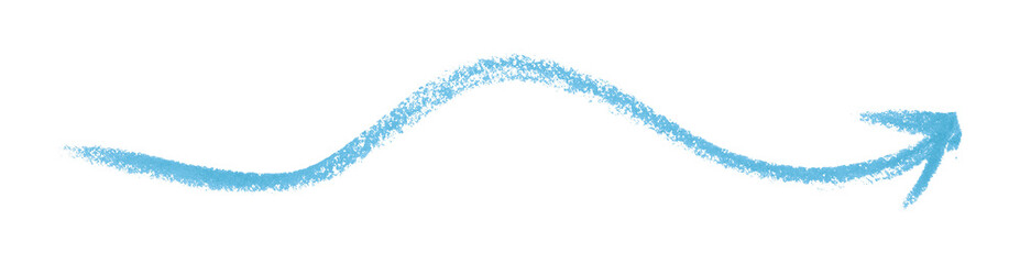 Light blue arrow symbol colored pencil isolated on transparent background