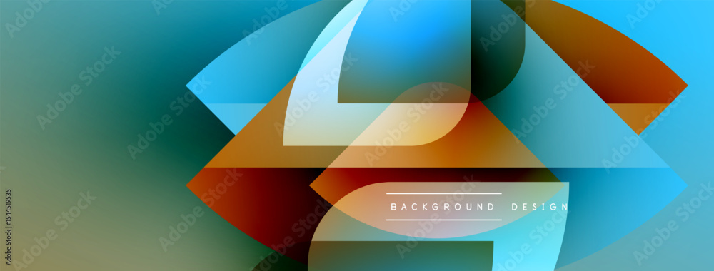 Poster Abstract geometric shapes overlap, creating vibrant color gradients. Modern design elements suggest dynamic visual experience.