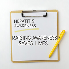Hepatitis Awareness Campaign with Yellow Pen and Clipboard Raising Awareness Saves Lives for Prevention and Early Detection